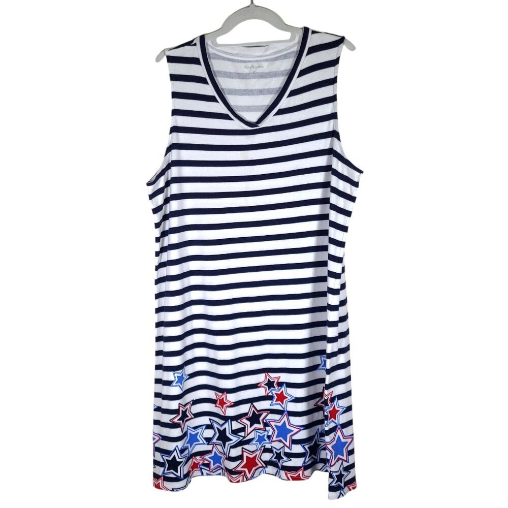 Kim Rogers - Women's Size XL - Tank Top - Blue & White Striped With Stars